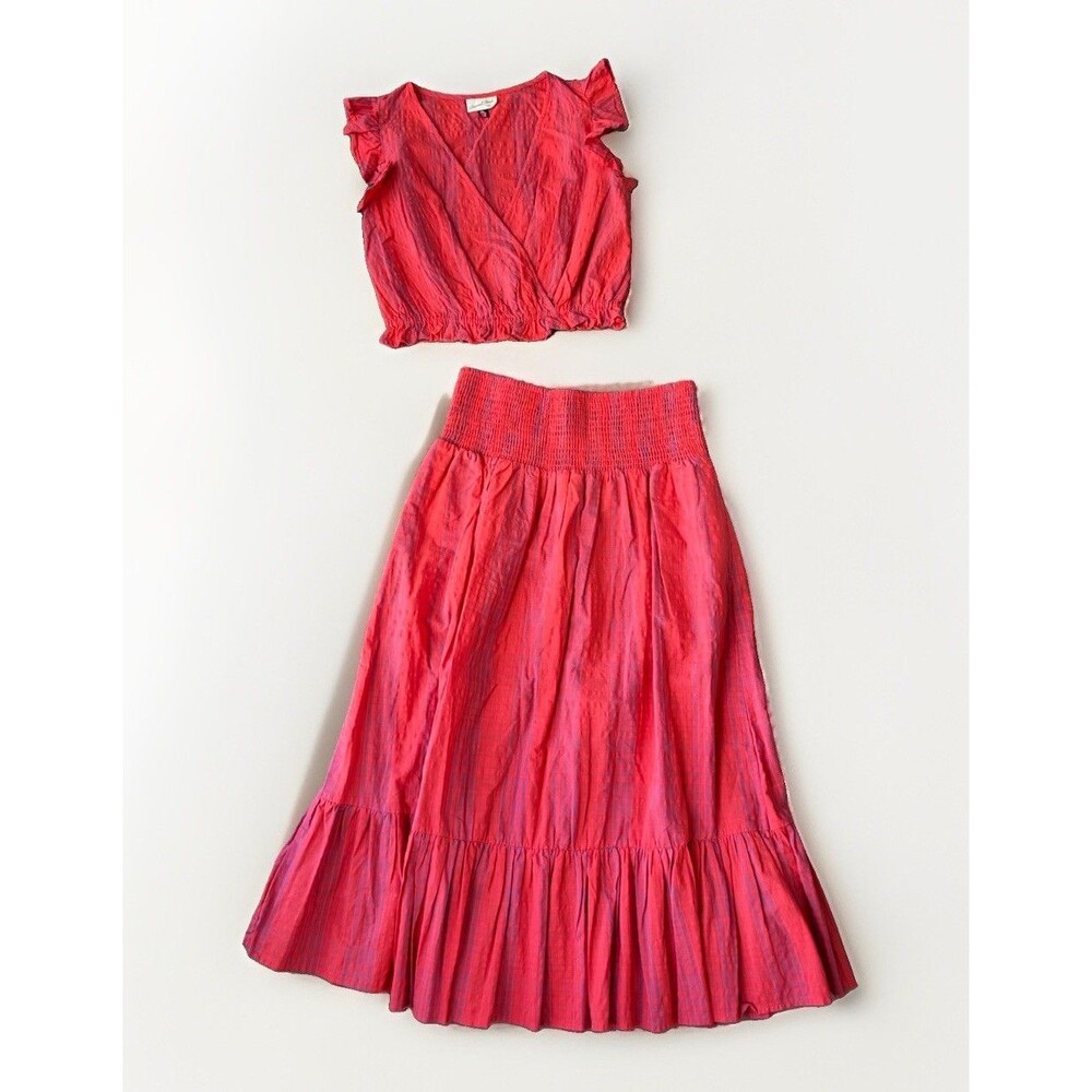 Universal Thread 2 Pc Set Coral Pink Crop Top Large Smocked Tiered Maxi Skirt M